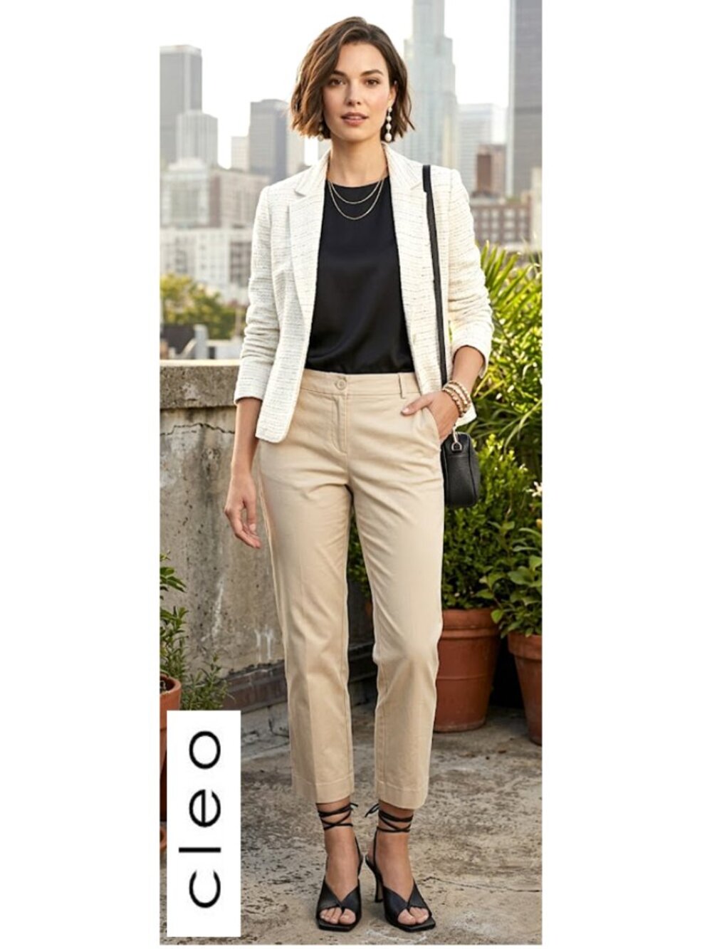 cleo Beige Ankle Cropped Pants